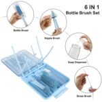 Bottle Brush Set -Baby Travel Essential-6 in 1 Bottle Cleaner Kit with Silicone Bottle Brush,Nipple Cleaner Brush,Straw Brush,Soap Dispenser,Storage Box,Bottle Drying Rack for Home and Travel (Blue) - Image 3